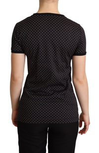 Dolce & Gabbana Black Dotted Crewneck Cotton Women's T-shirt