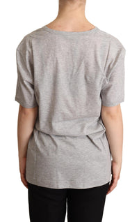 Dolce & Gabbana Gray Solid 100% Cotton V-neck Top Women's T-shirt