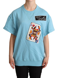 Dolce & Gabbana BLue Queen Of Hearts Card Sweater Women's T-shirt