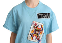 Dolce & Gabbana BLue Queen Of Hearts Card Sweater Women's T-shirt