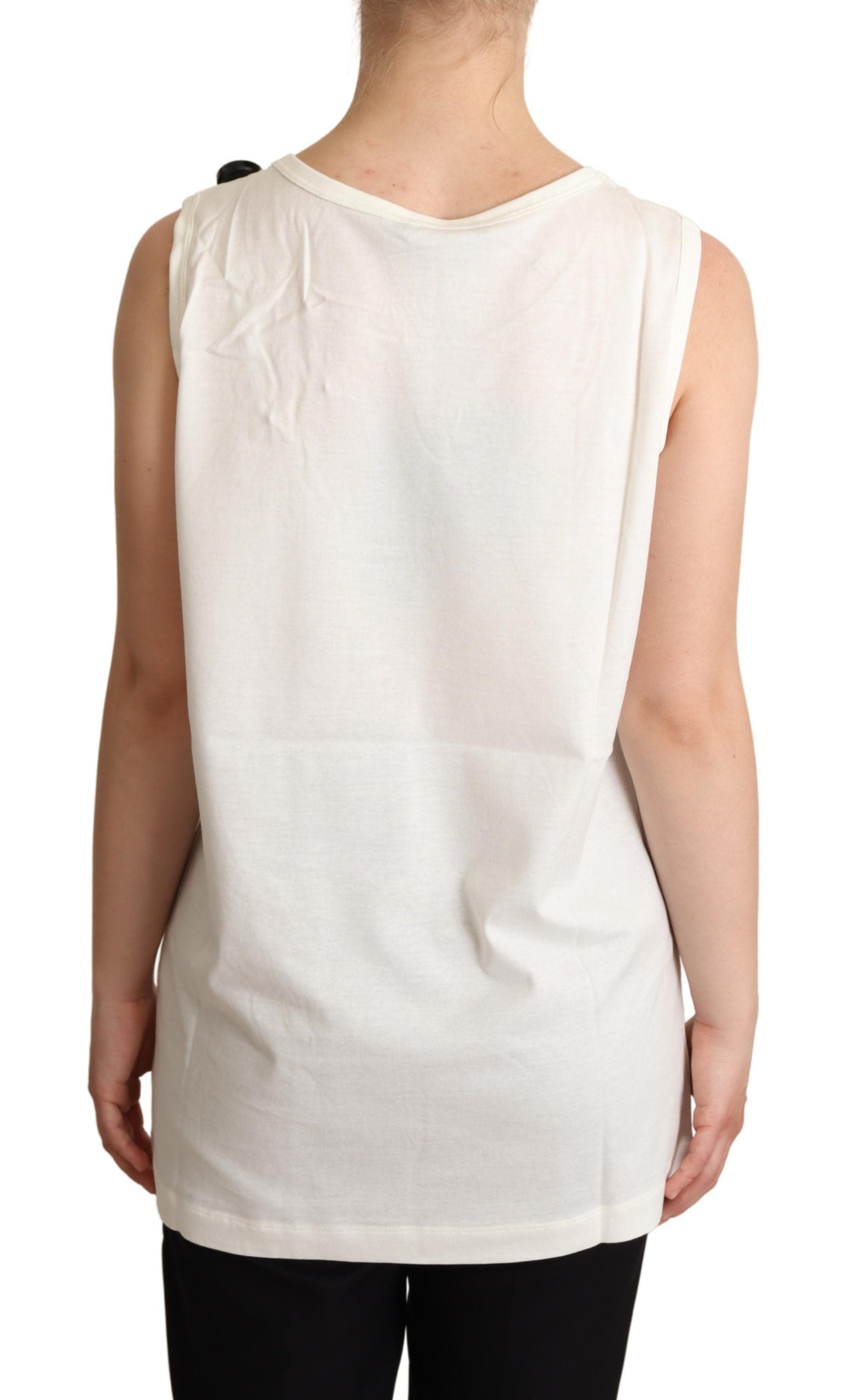 Dolce & Gabbana White Dog Floral Print Embellished Women's T-shirt