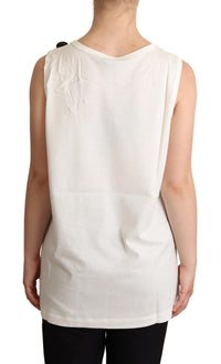 Dolce & Gabbana White Dog Floral Print Embellished Women's T-shirt