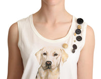 Dolce & Gabbana White Dog Floral Print Embellished Women's T-shirt
