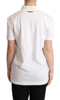 Dolce & Gabbana White Cotton Silk Blend Ascot Collar Women's T-shirt