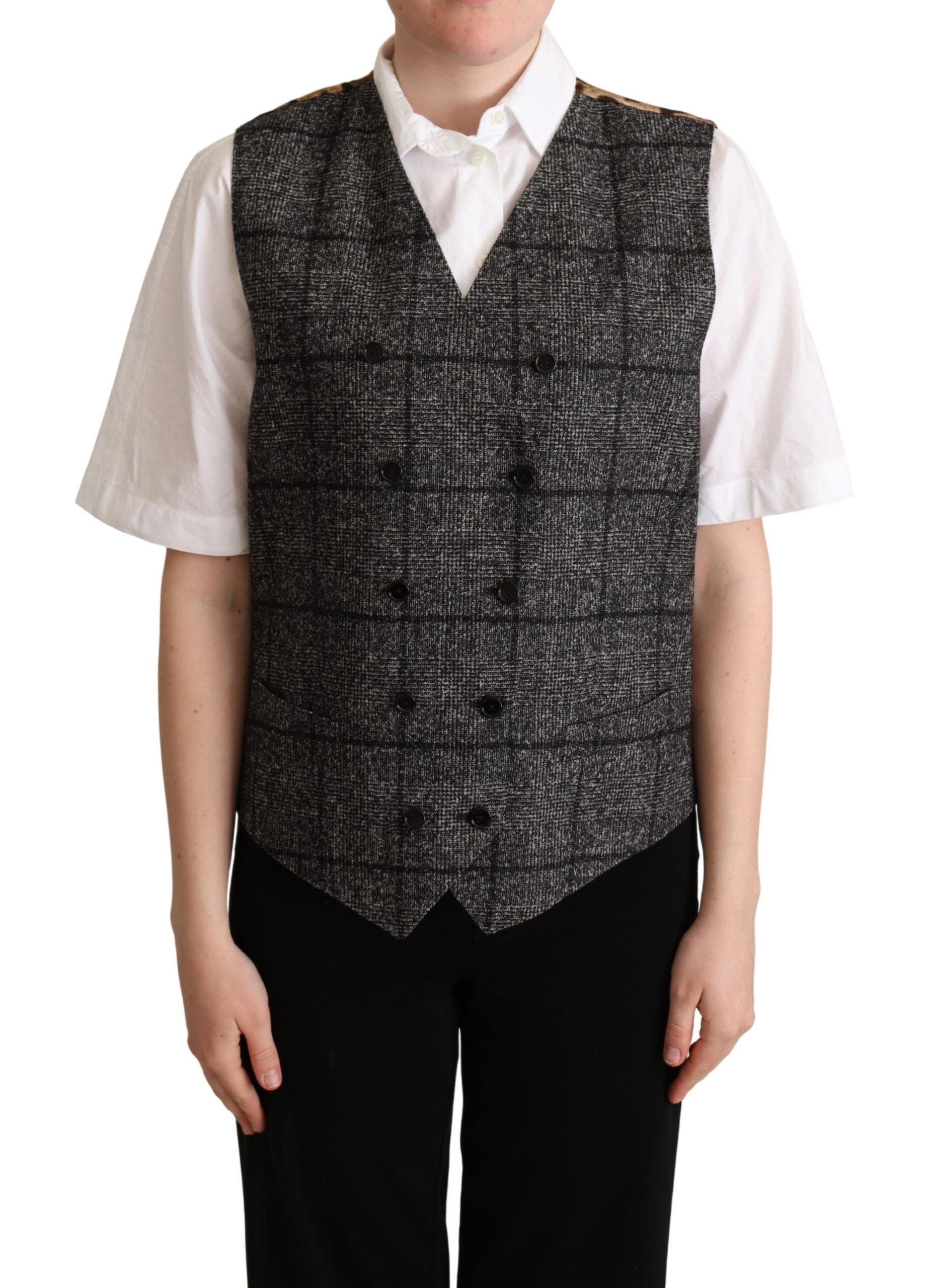 Dolce & Gabbana Dolce & Gabbana Gray Wool Leopard Print Waistcoat Women's Vest