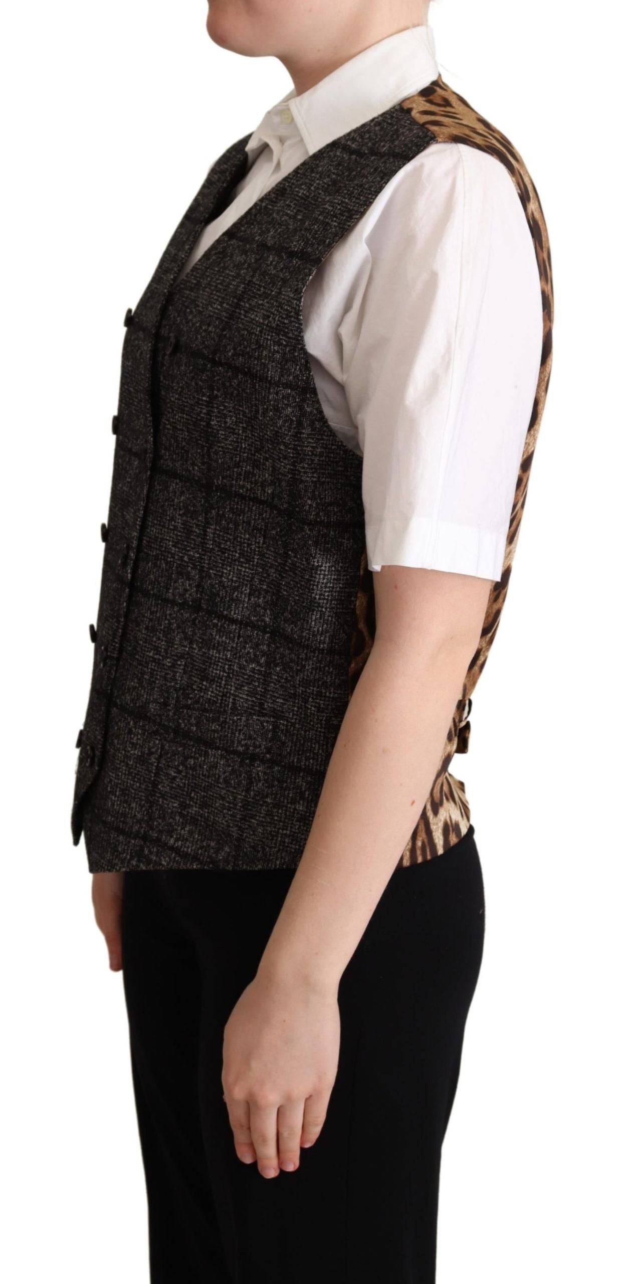 Dolce & Gabbana Dolce & Gabbana Gray Wool Leopard Print Waistcoat Women's Vest