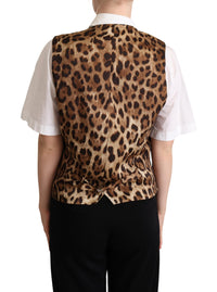 Dolce & Gabbana Dolce & Gabbana Gray Wool Leopard Print Waistcoat Women's Vest