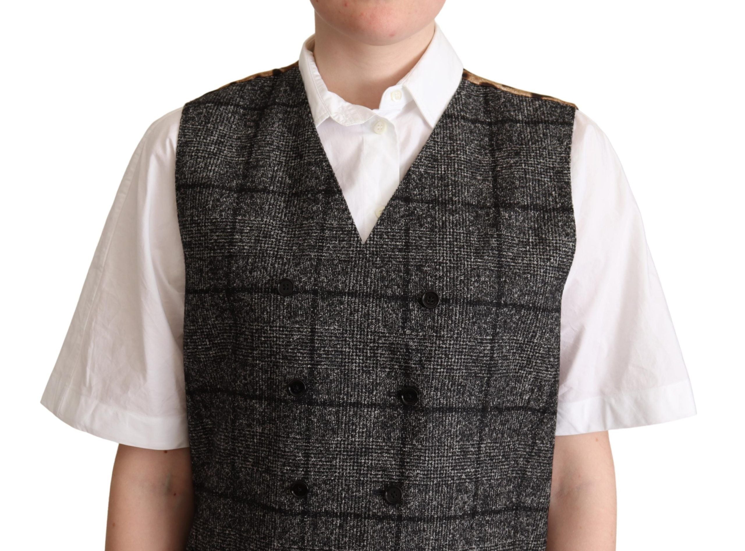 Dolce & Gabbana Dolce & Gabbana Gray Wool Leopard Print Waistcoat Women's Vest