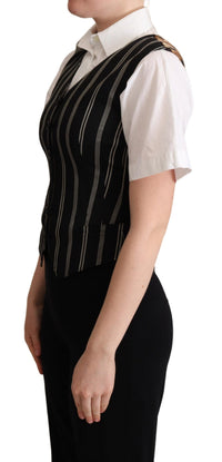 Dolce & Gabbana Black Striped Leopard Print Waistcoat Women's Vest