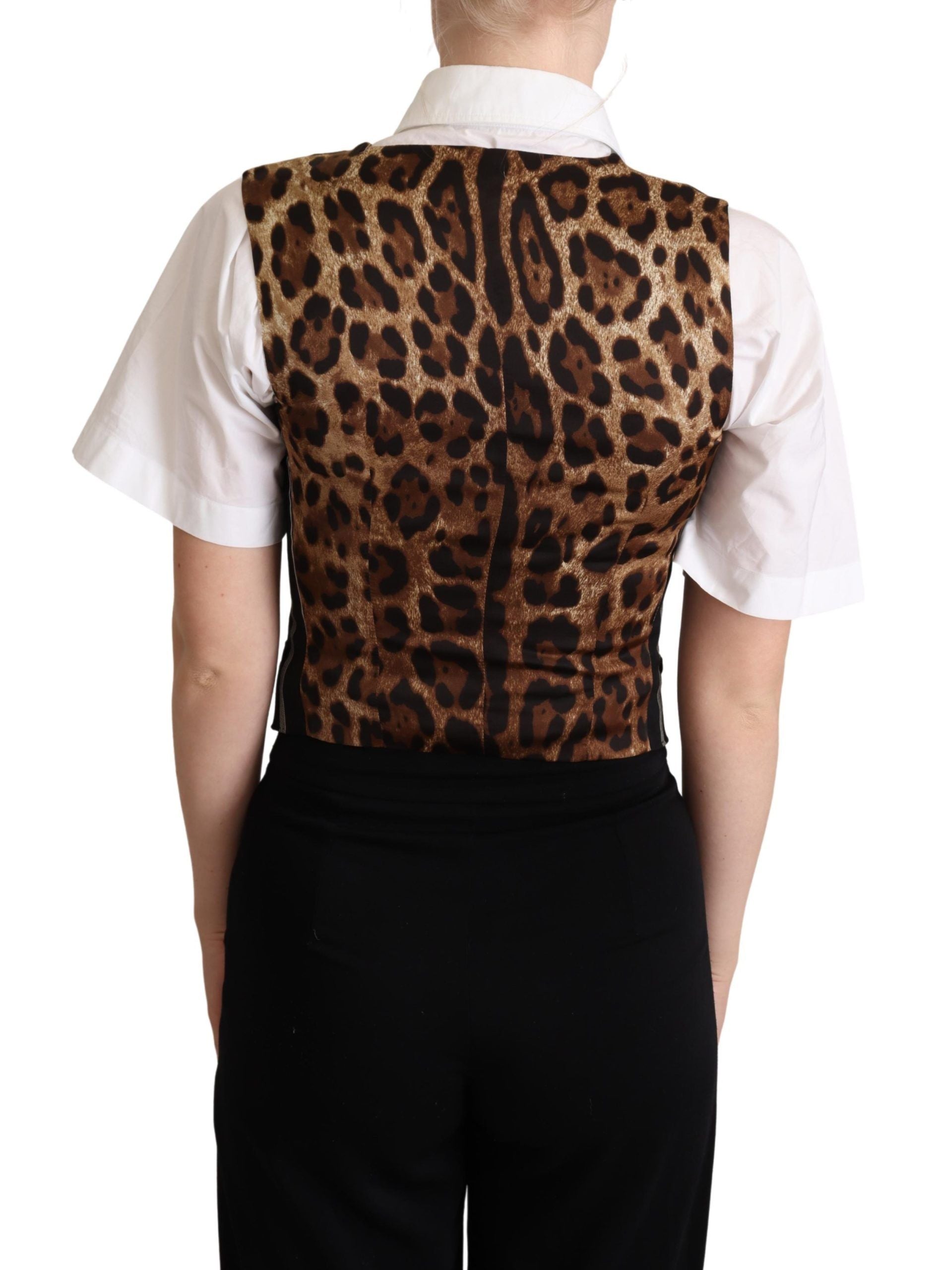 Dolce & Gabbana Black Striped Leopard Print Waistcoat Women's Vest