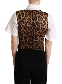 Dolce & Gabbana Black Striped Leopard Print Waistcoat Women's Vest