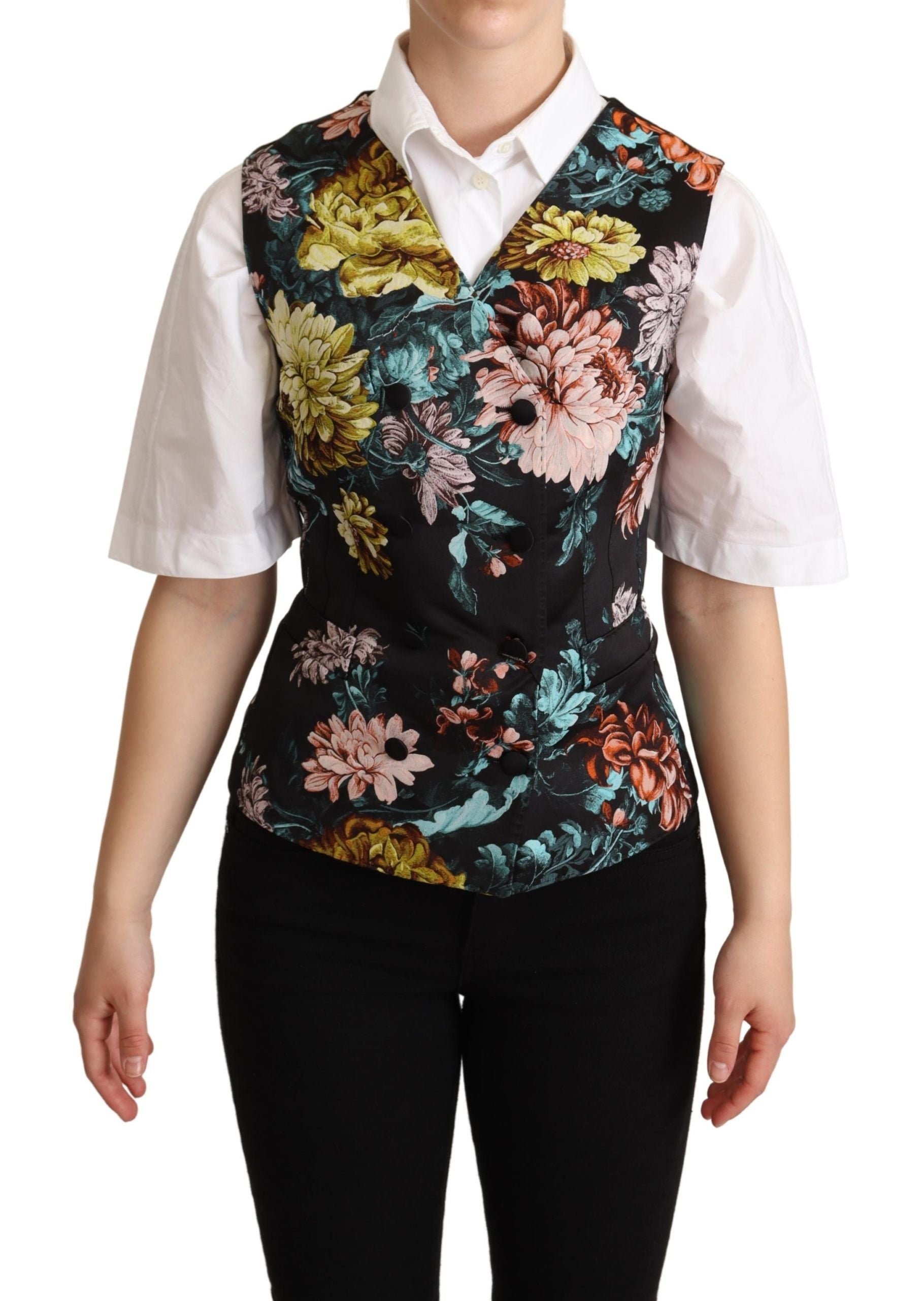 Dolce & Gabbana Dolce & Gabbana Black Jacquard Floral Waistcoat Women's Vest