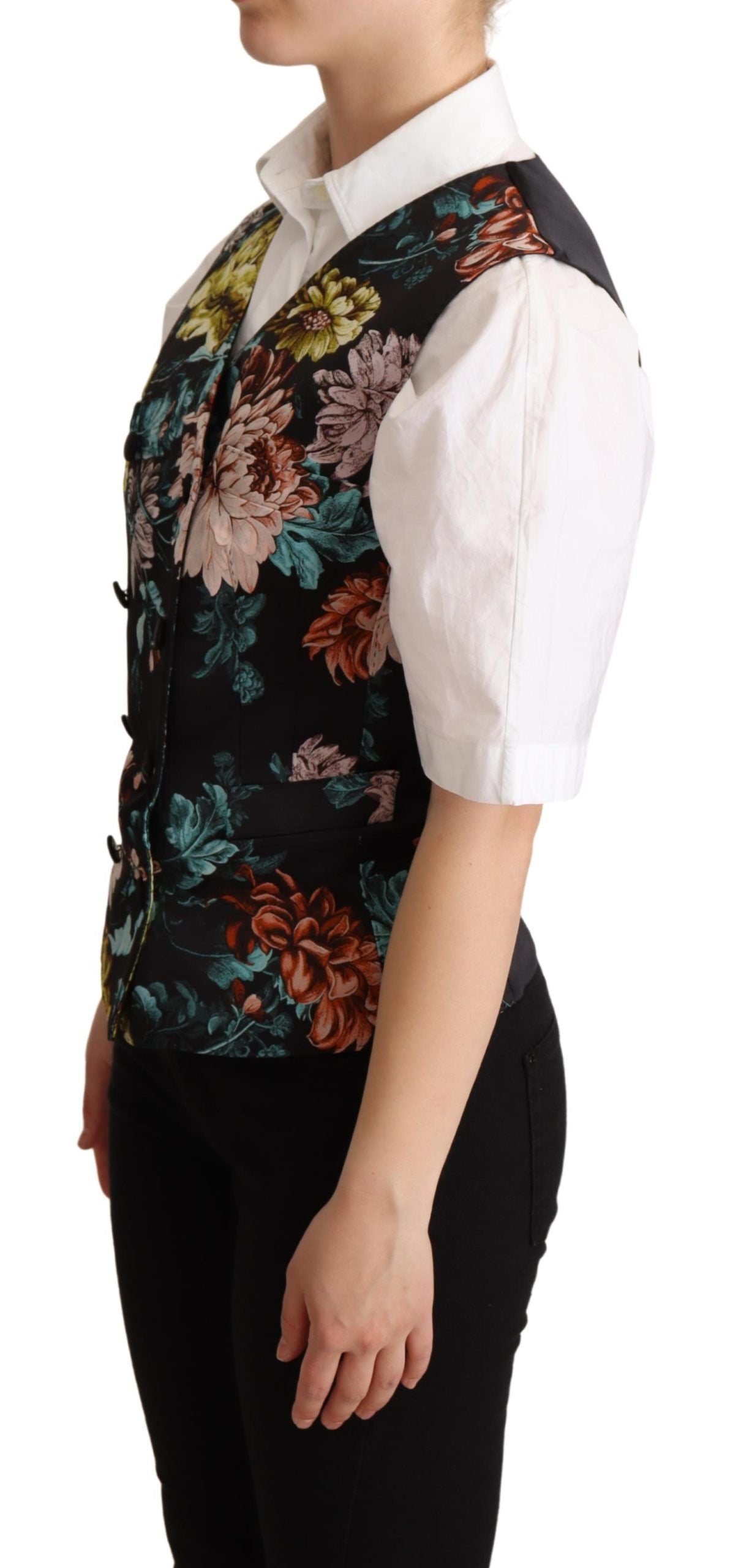 Dolce & Gabbana Dolce & Gabbana Black Jacquard Floral Waistcoat Women's Vest