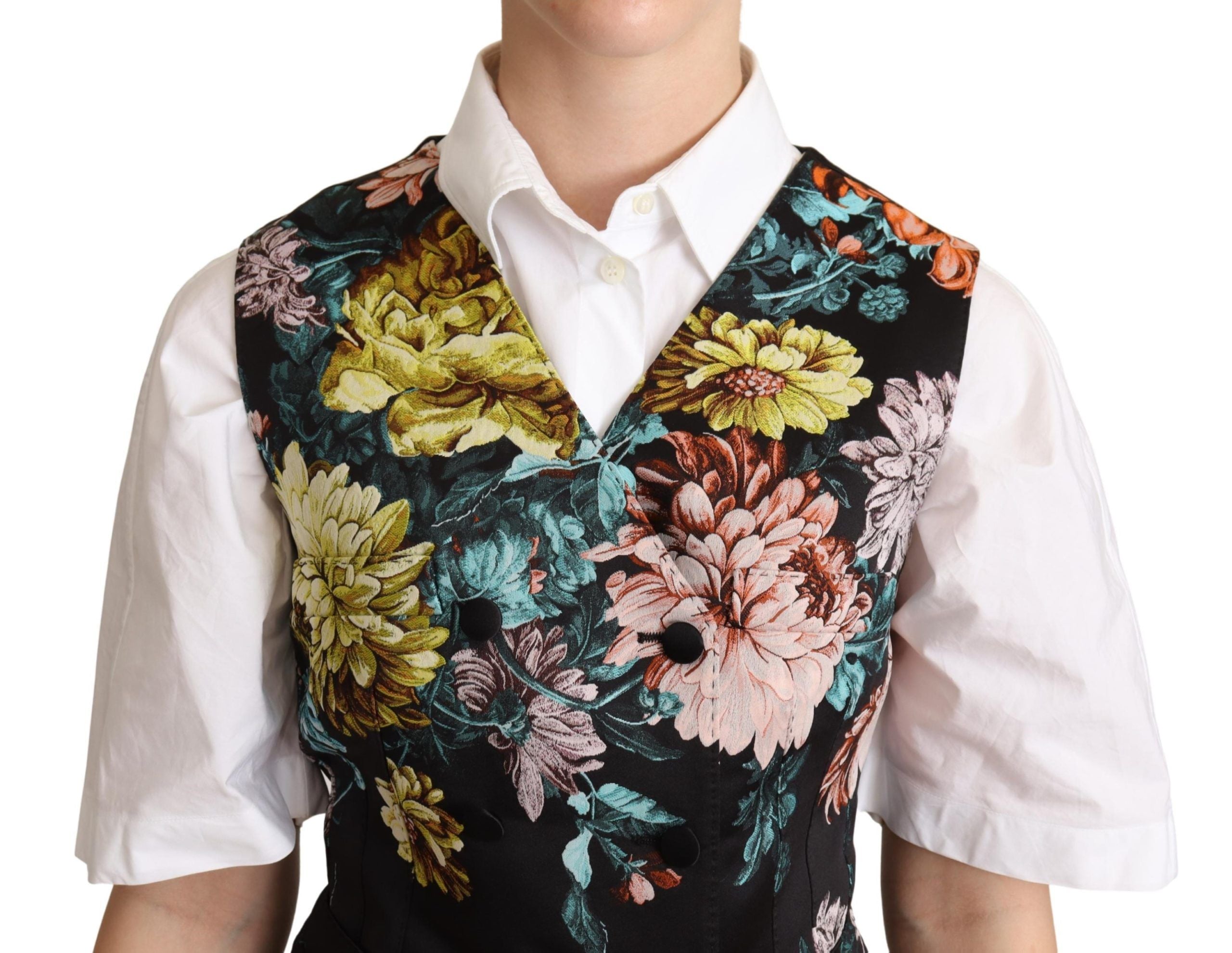 Dolce & Gabbana Dolce & Gabbana Black Jacquard Floral Waistcoat Women's Vest