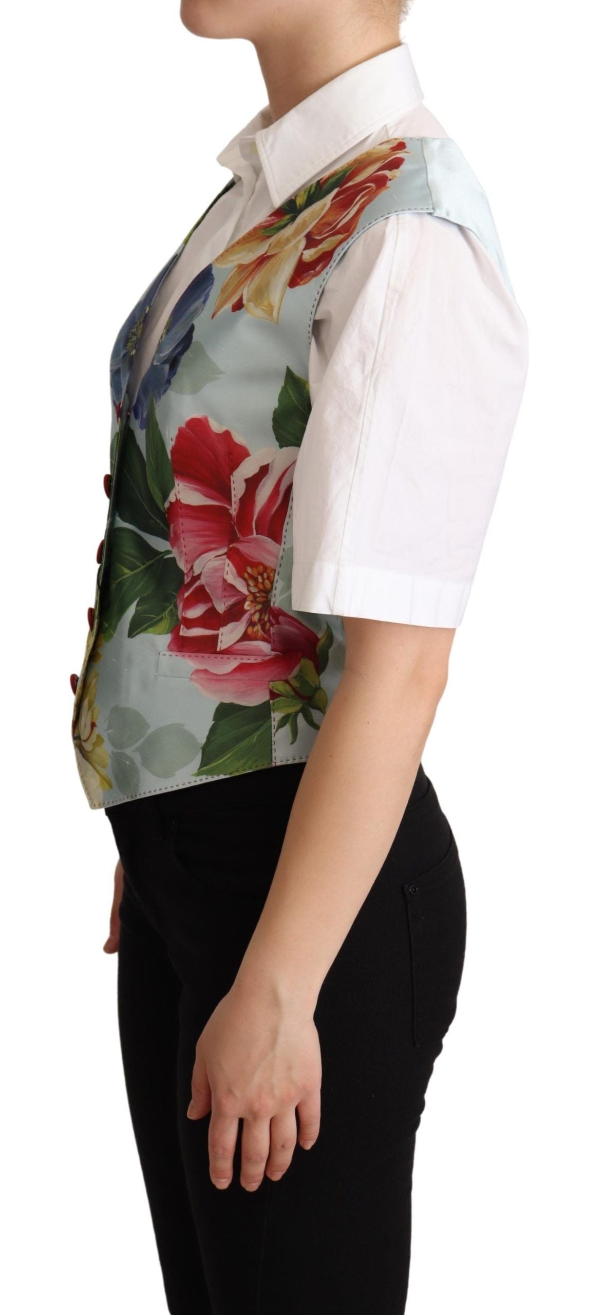 Dolce & Gabbana Dolce & Gabbana Mint Green Floral Silk Waistcoat Women's Vest