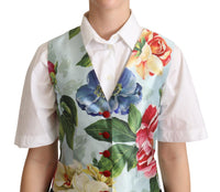 Dolce & Gabbana Dolce & Gabbana Mint Green Floral Silk Waistcoat Women's Vest