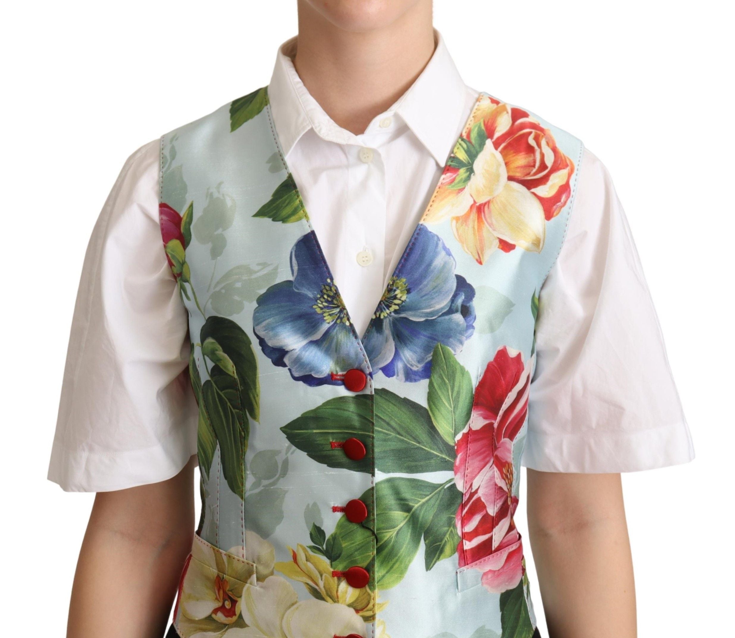 Dolce & Gabbana Dolce & Gabbana Mint Green Floral Silk Waistcoat Women's Vest