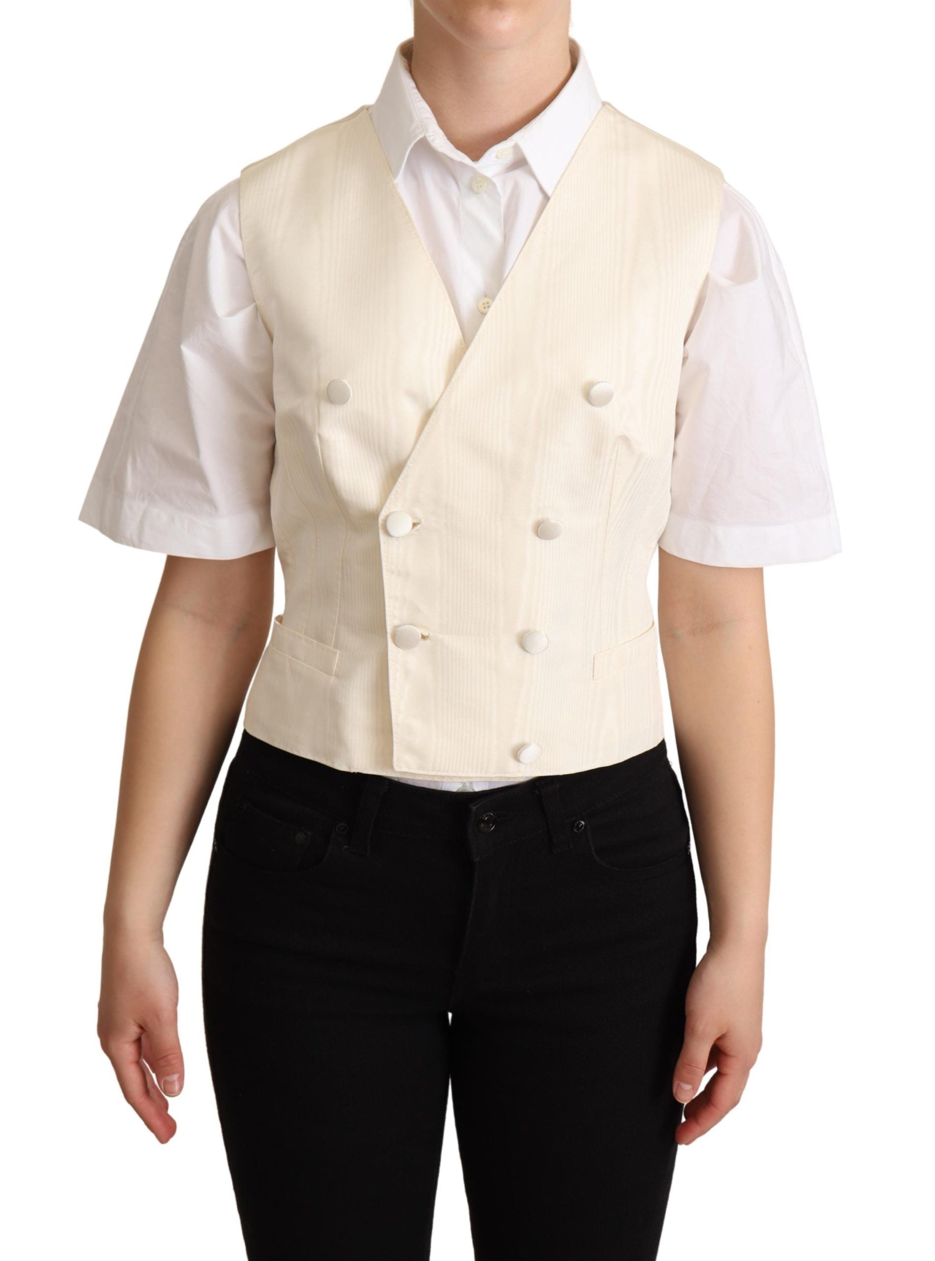 Dolce & Gabbana Dolce & Gabbana Beige Silk Sleeveless Waistcoat Women's Vest