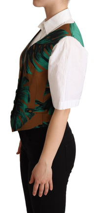 Dolce & Gabbana Dolce & Gabbana Green Jacquard Leaf Gold Waistcoat Women's Vest