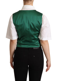 Dolce & Gabbana Dolce & Gabbana Green Jacquard Leaf Gold Waistcoat Women's Vest