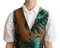 Dolce & Gabbana Dolce & Gabbana Green Jacquard Leaf Gold Waistcoat Women's Vest