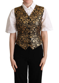 Dolce & Gabbana Dolce & Gabbana Black Gold Jacquard Silk Waistcoat Women's Vest