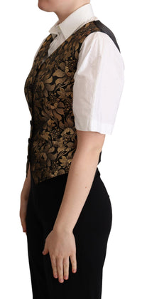 Dolce & Gabbana Dolce & Gabbana Black Gold Jacquard Silk Waistcoat Women's Vest