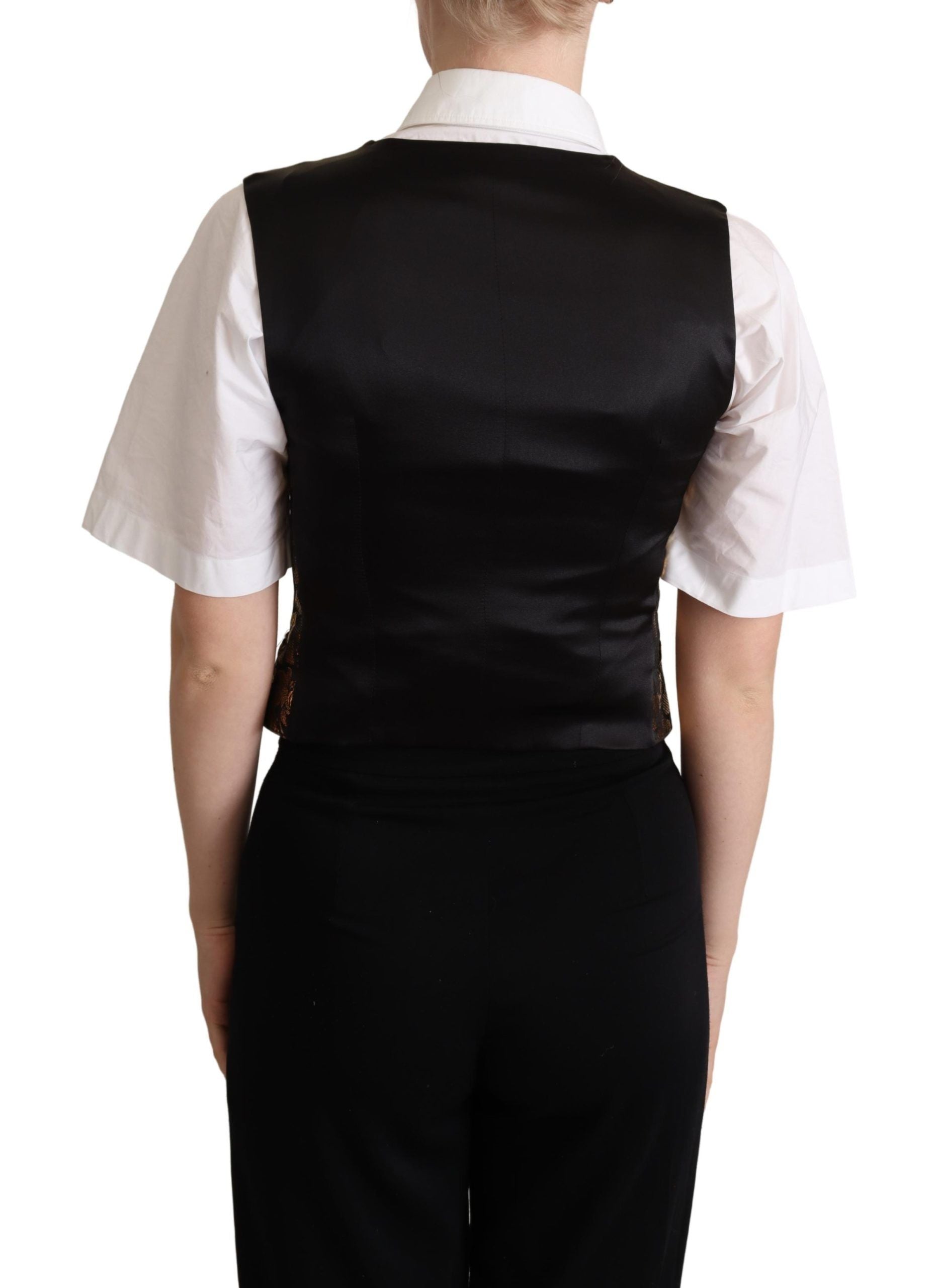 Dolce & Gabbana Dolce & Gabbana Black Gold Jacquard Silk Waistcoat Women's Vest