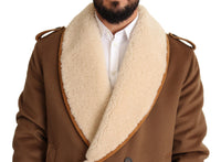 Dolce & Gabbana Brown Double Breasted Shearling Coat Men's Jacket