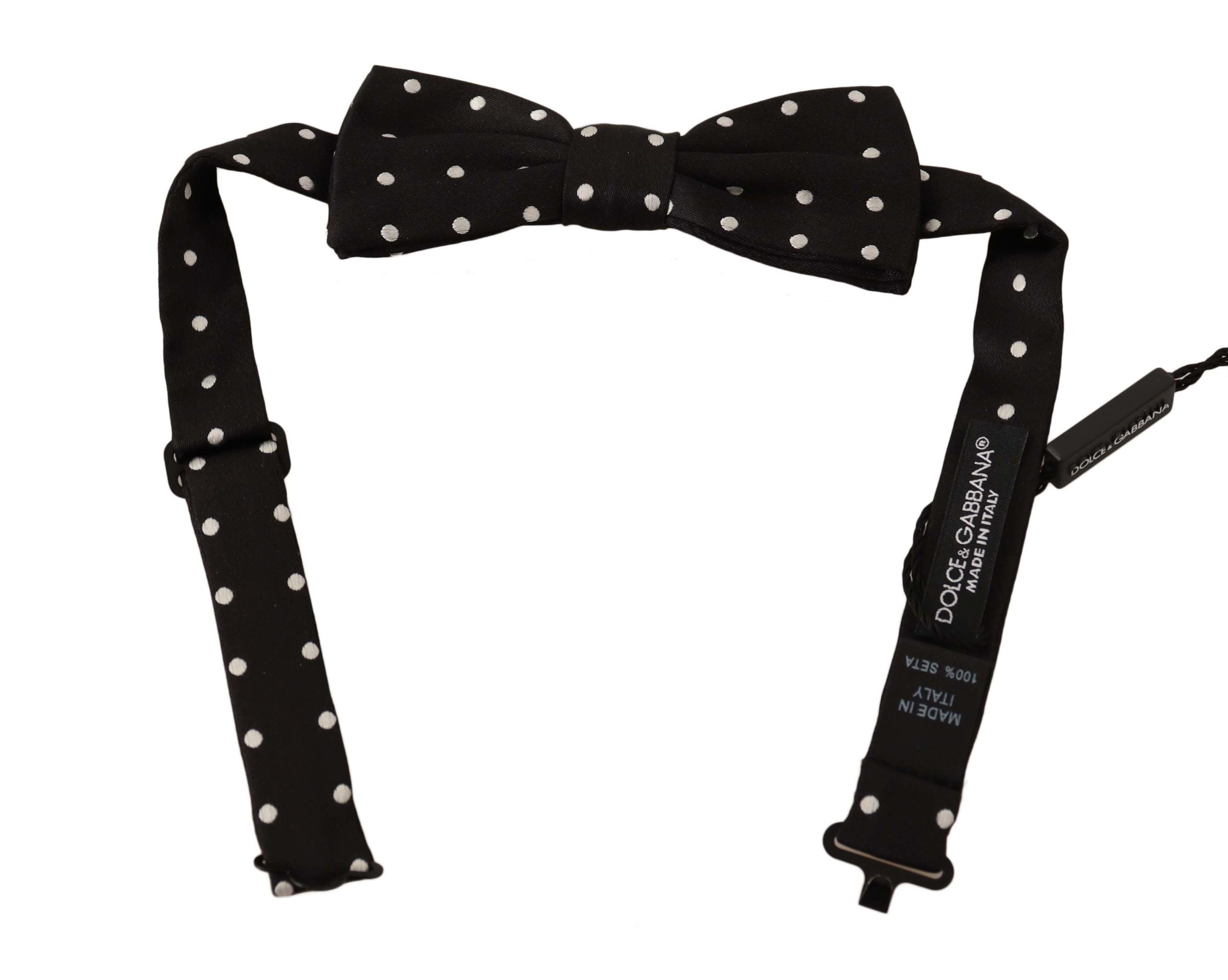 Dolce & Gabbana Dolce & Gabbana Black White Polka Dot Silk Adjustable Neck Papillon Bow Men's Tie