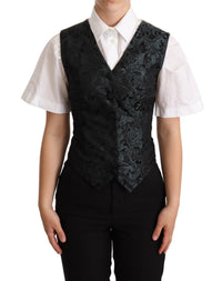 Dolce & Gabbana Dolce & Gabbana Black Jacquard Floral Waistcoat Vest Women's Green