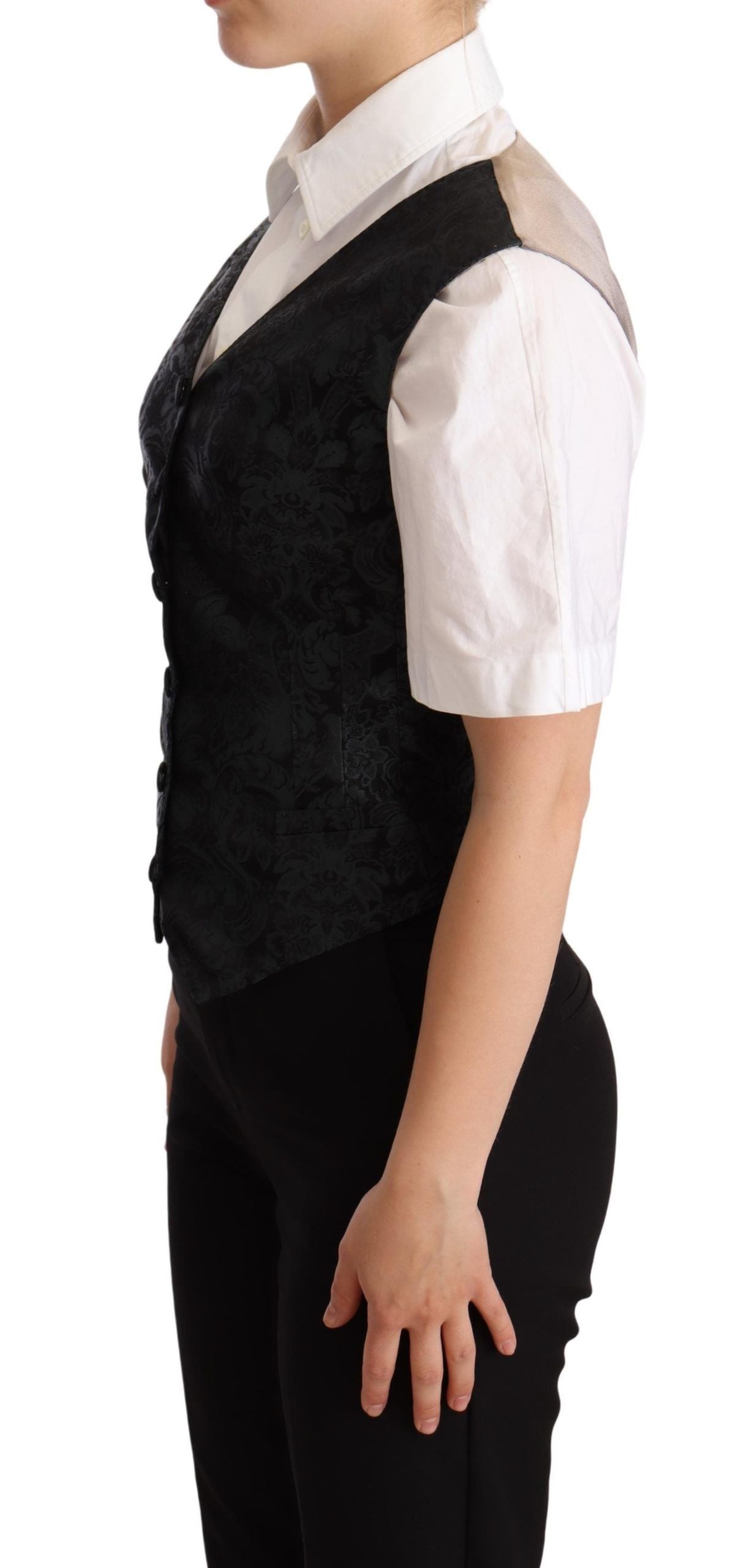 Dolce & Gabbana Dolce & Gabbana Black Jacquard Floral Waistcoat Vest Women's Green