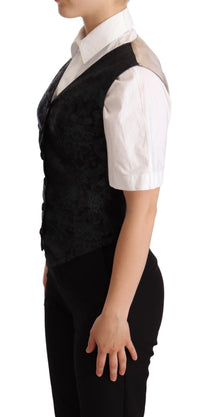 Dolce & Gabbana Dolce & Gabbana Black Jacquard Floral Waistcoat Vest Women's Green