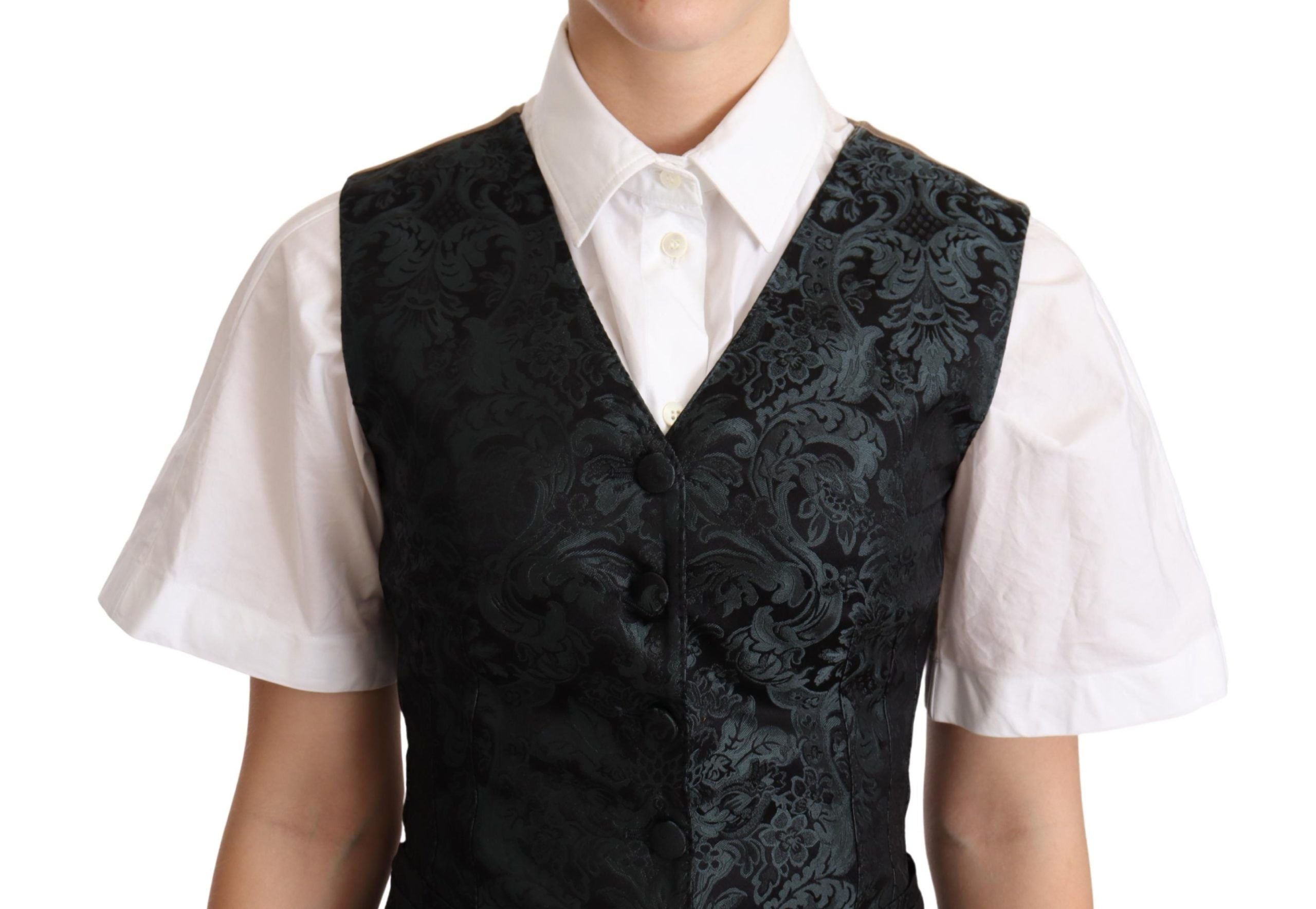 Dolce & Gabbana Dolce & Gabbana Black Jacquard Floral Waistcoat Vest Women's Green
