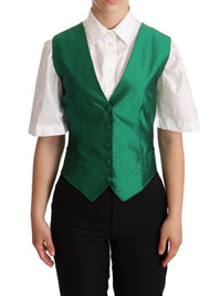 Dolce & Gabbana Dolce & Gabbana Green Silk Satin Sleeveless Waistcoat Women's Vest