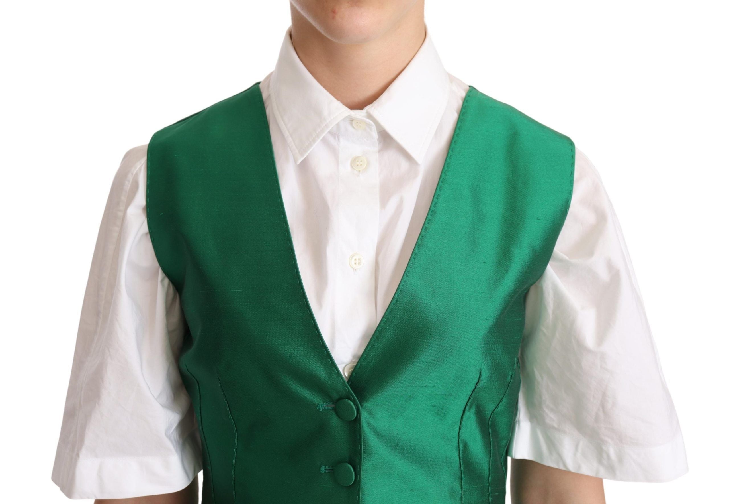 Dolce & Gabbana Dolce & Gabbana Green Silk Satin Sleeveless Waistcoat Women's Vest