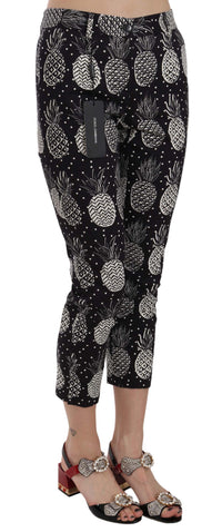 Dolce & Gabbana Black Pineapple Print Skinny Capri Women's Pants