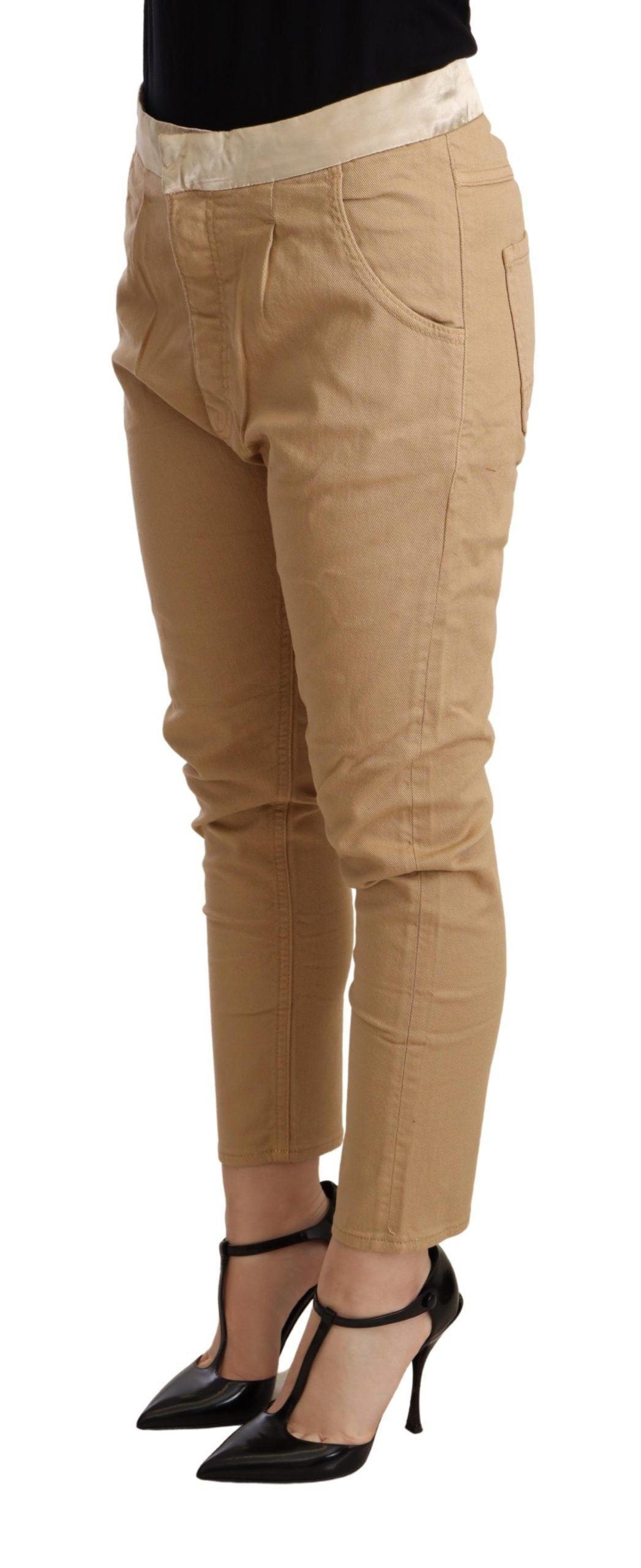 CYCLE Beige Mid Waist Slim Fit Skinny Stretch Women's Trouser