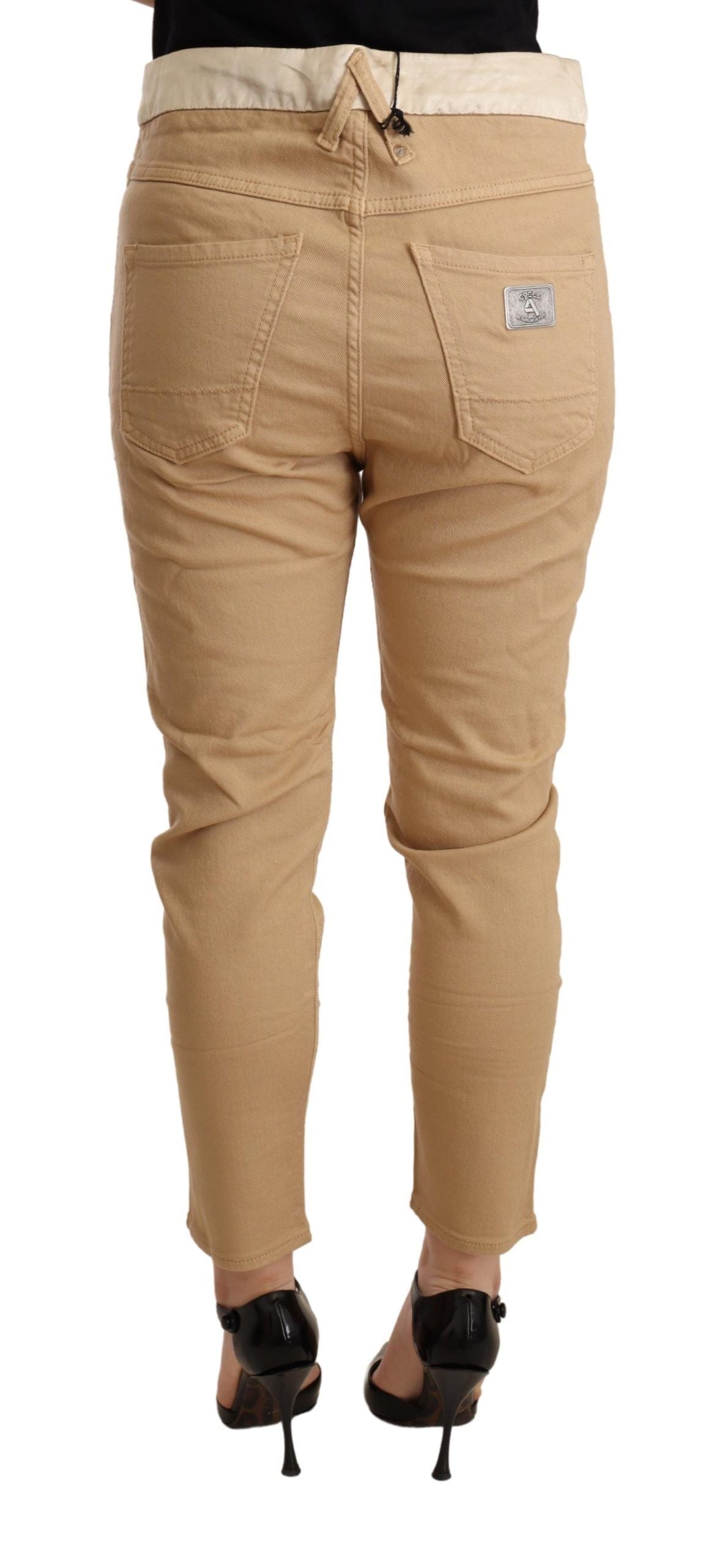 CYCLE Beige Mid Waist Slim Fit Skinny Stretch Women's Trouser