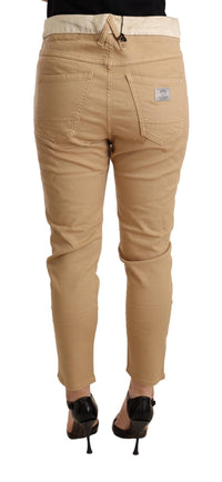 CYCLE Beige Mid Waist Slim Fit Skinny Stretch Women's Trouser