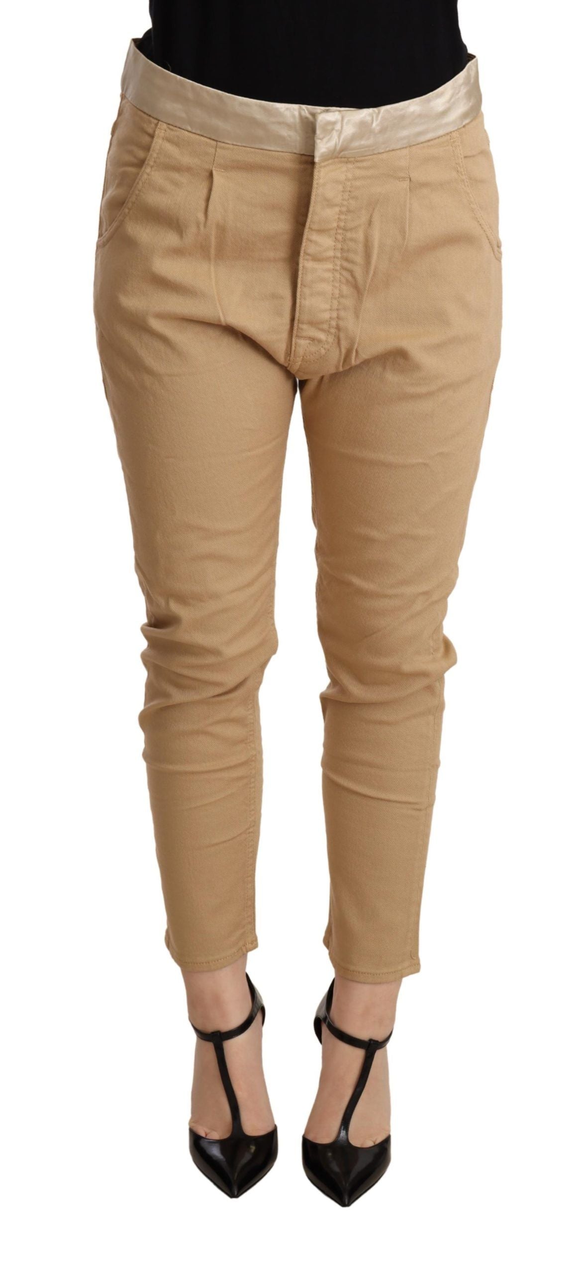 CYCLE Beige Mid Waist Slim Fit Skinny Stretch Women's Trouser