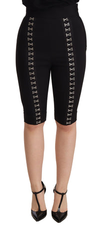 Dolce & Gabbana Black Wool Stretch Slim Fit High Waist Women's Shorts