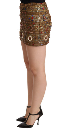 Dolce & Gabbana Gold Crystal Jacquard High Waist Women's Skirt
