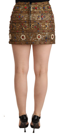 Dolce & Gabbana Gold Crystal Jacquard High Waist Women's Skirt