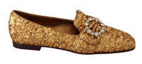 Dolce & Gabbana Dolce & Gabbana Gold Sequin Crystal Flat Women Loafers Women's Shoes