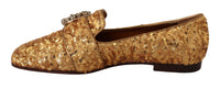 Dolce & Gabbana Dolce & Gabbana Gold Sequin Crystal Flat Women Loafers Women's Shoes