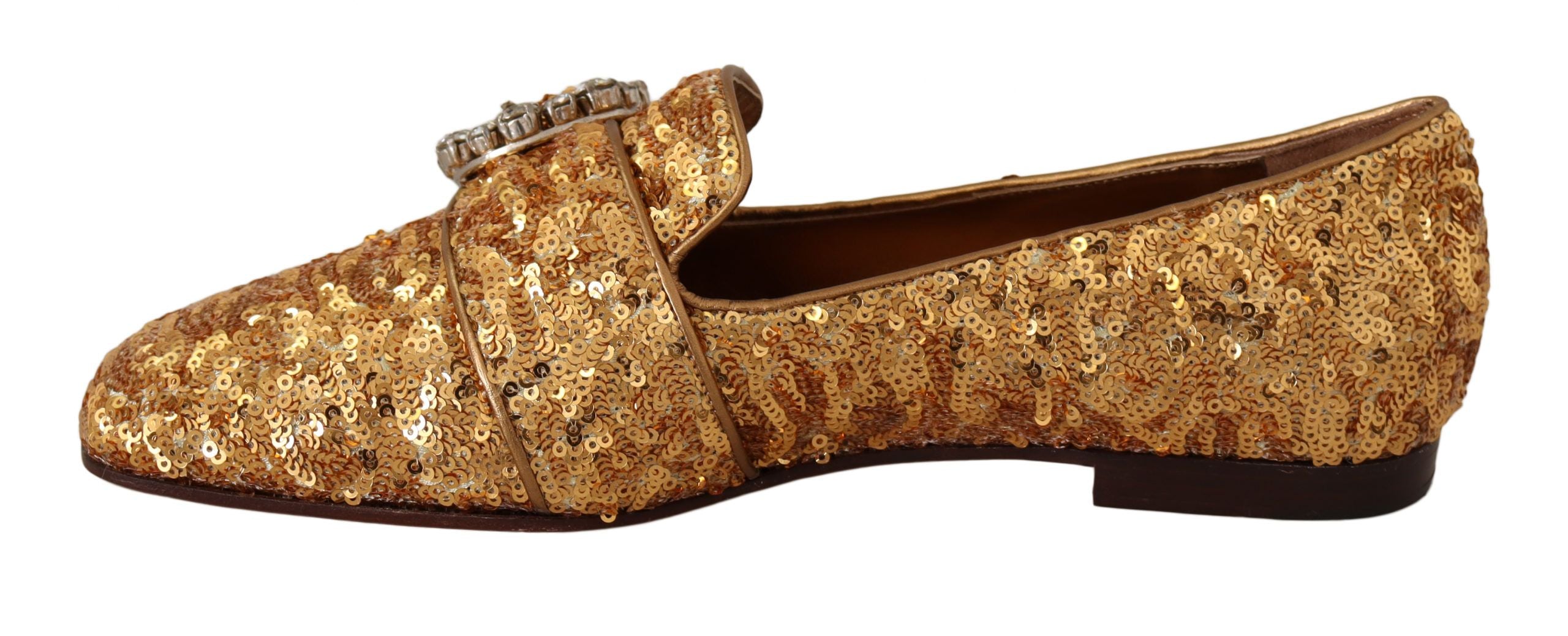 Dolce & Gabbana Dolce & Gabbana Gold Sequin Crystal Flat Women Loafers Women's Shoes
