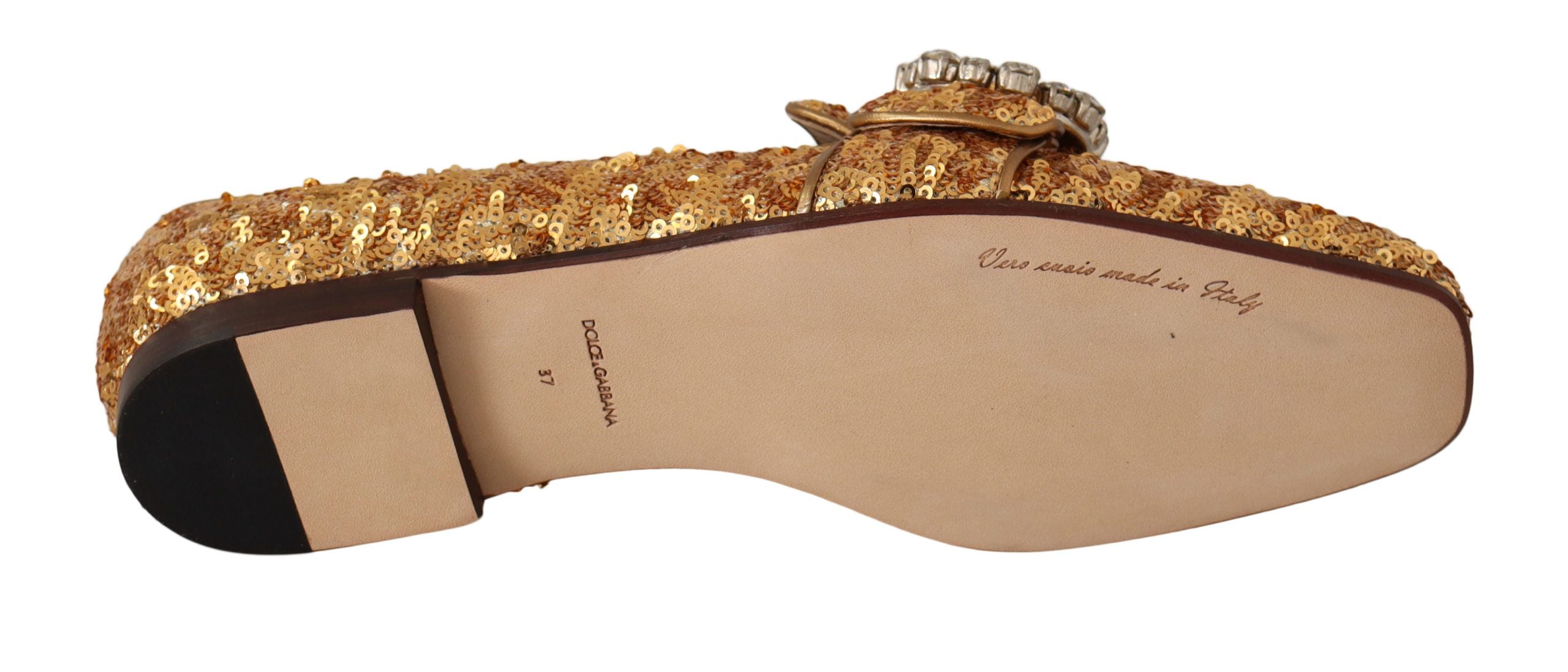 Dolce & Gabbana Dolce & Gabbana Gold Sequin Crystal Flat Women Loafers Women's Shoes