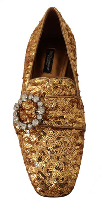 Dolce & Gabbana Dolce & Gabbana Gold Sequin Crystal Flat Women Loafers Women's Shoes