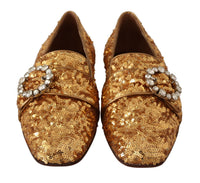 Dolce & Gabbana Dolce & Gabbana Gold Sequin Crystal Flat Women Loafers Women's Shoes